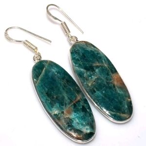 Blue Apatite Gemstone 925 Sterling Silver Handmade Drop Dangle Earrings